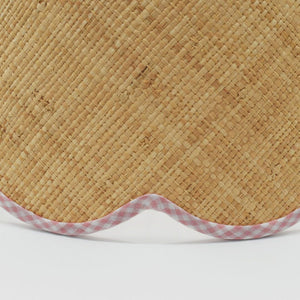 Round Raffia Scallop Shade with Pink Gingham Binding