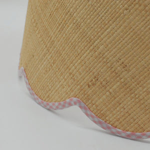Round Raffia Scallop Shade with Pink Gingham Binding