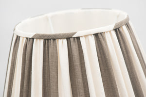 Round brown & ivory striped gathered lamp shade